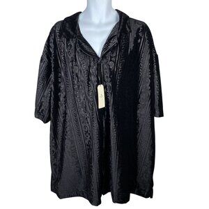 Saints Studio Black Velour Button Up Shirt Mens 5X Short Sleeve Velvet